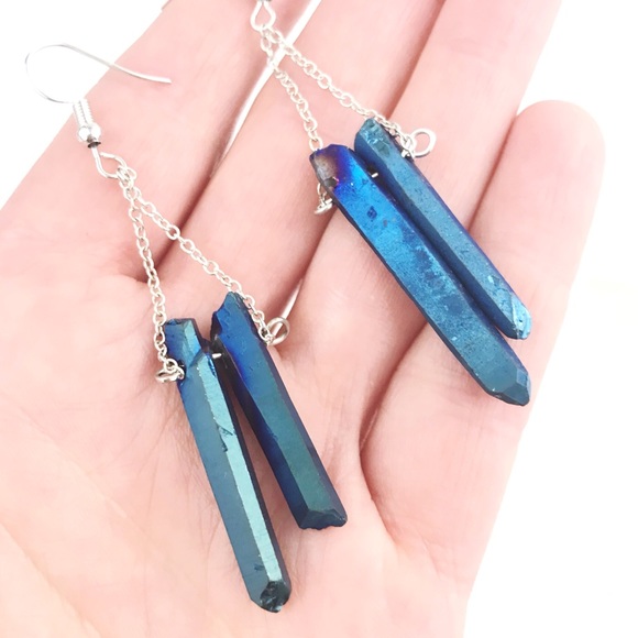 Fairy Boutique Jewelry - Aura Quartz Earrings  Blue Rainbow Crystal Drop